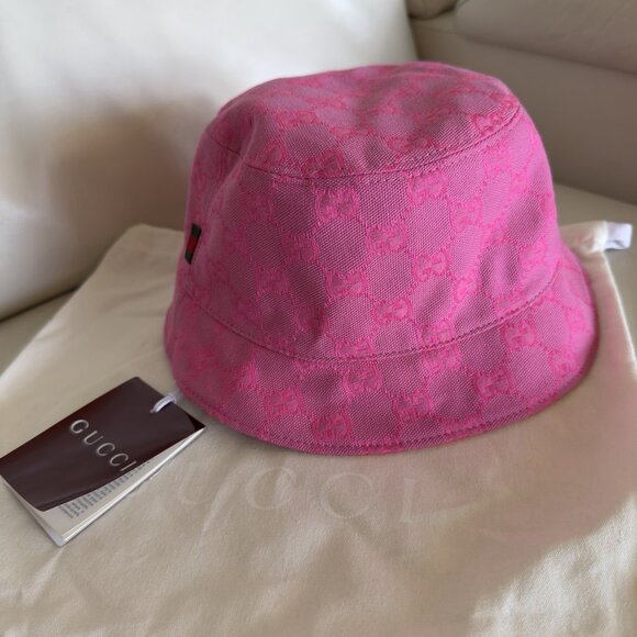 NWT GUCCI Fedora Reversible Orange Canvas-jacquard Bucket Hat Sz S Pink - Picture 12 of 12